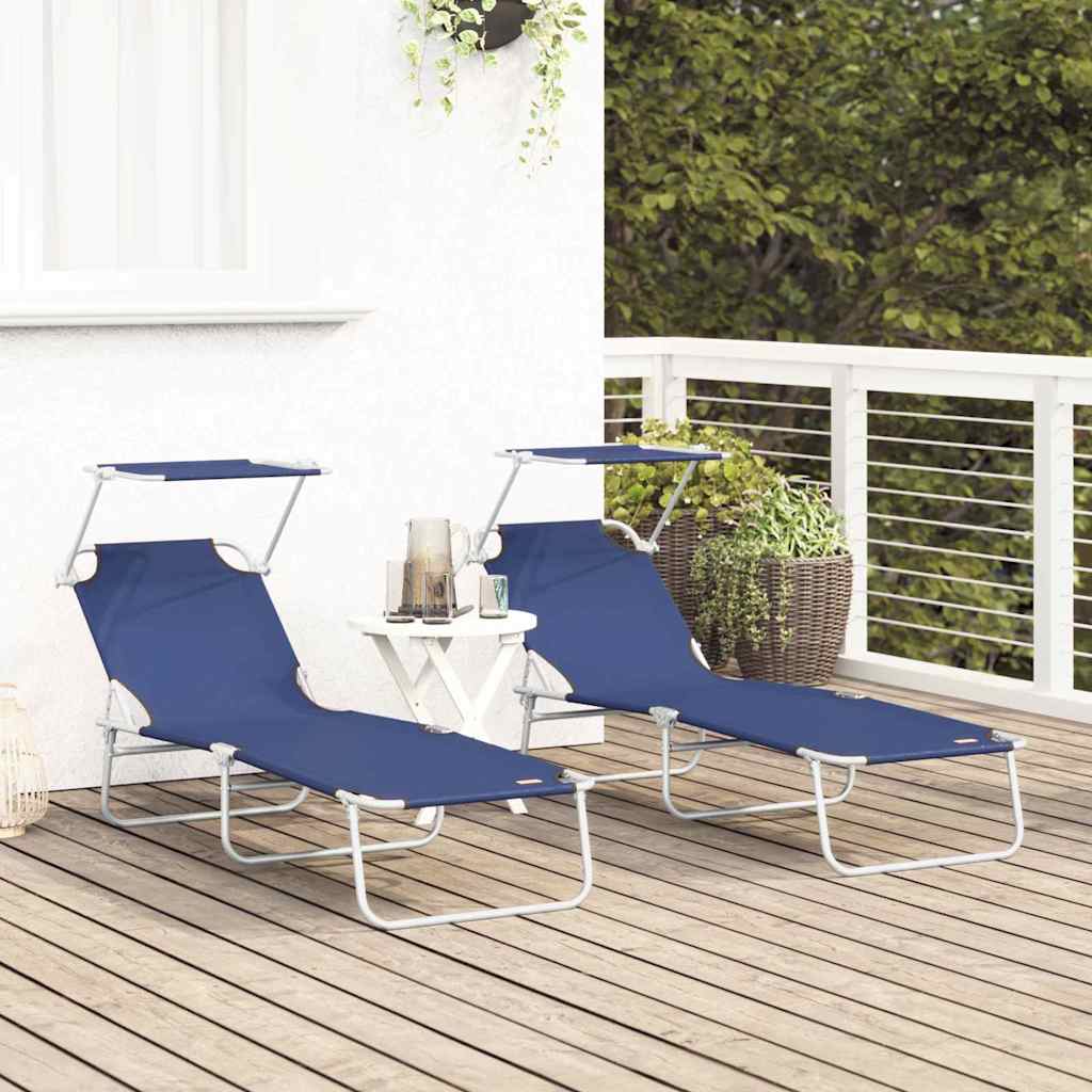 Ligstoel 2 st Polyester Blauw