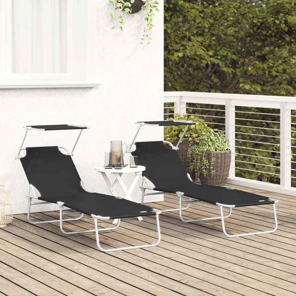Ligstoel 2 st Polyester Zwart