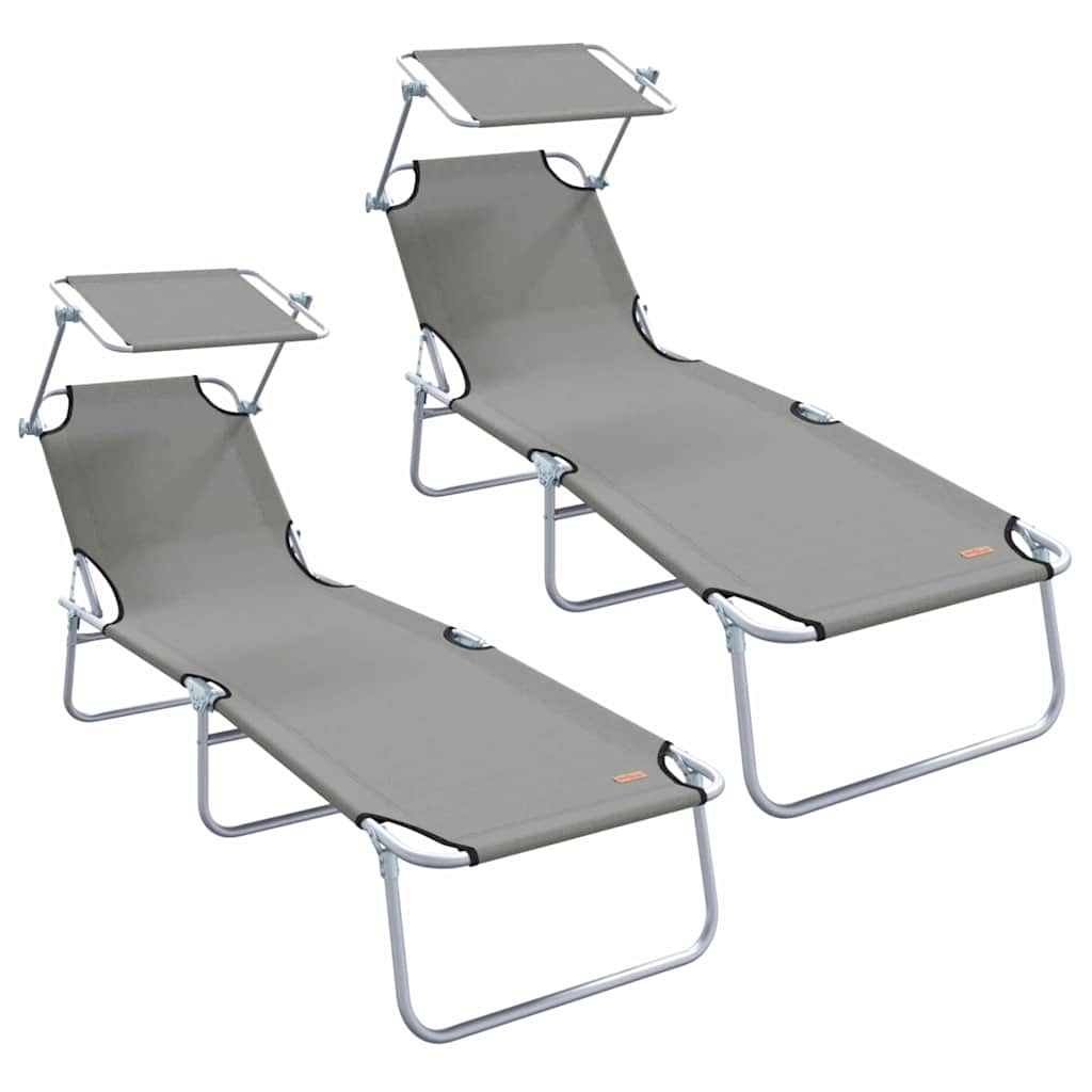 Ligstoel 2 st Polyester Grijs