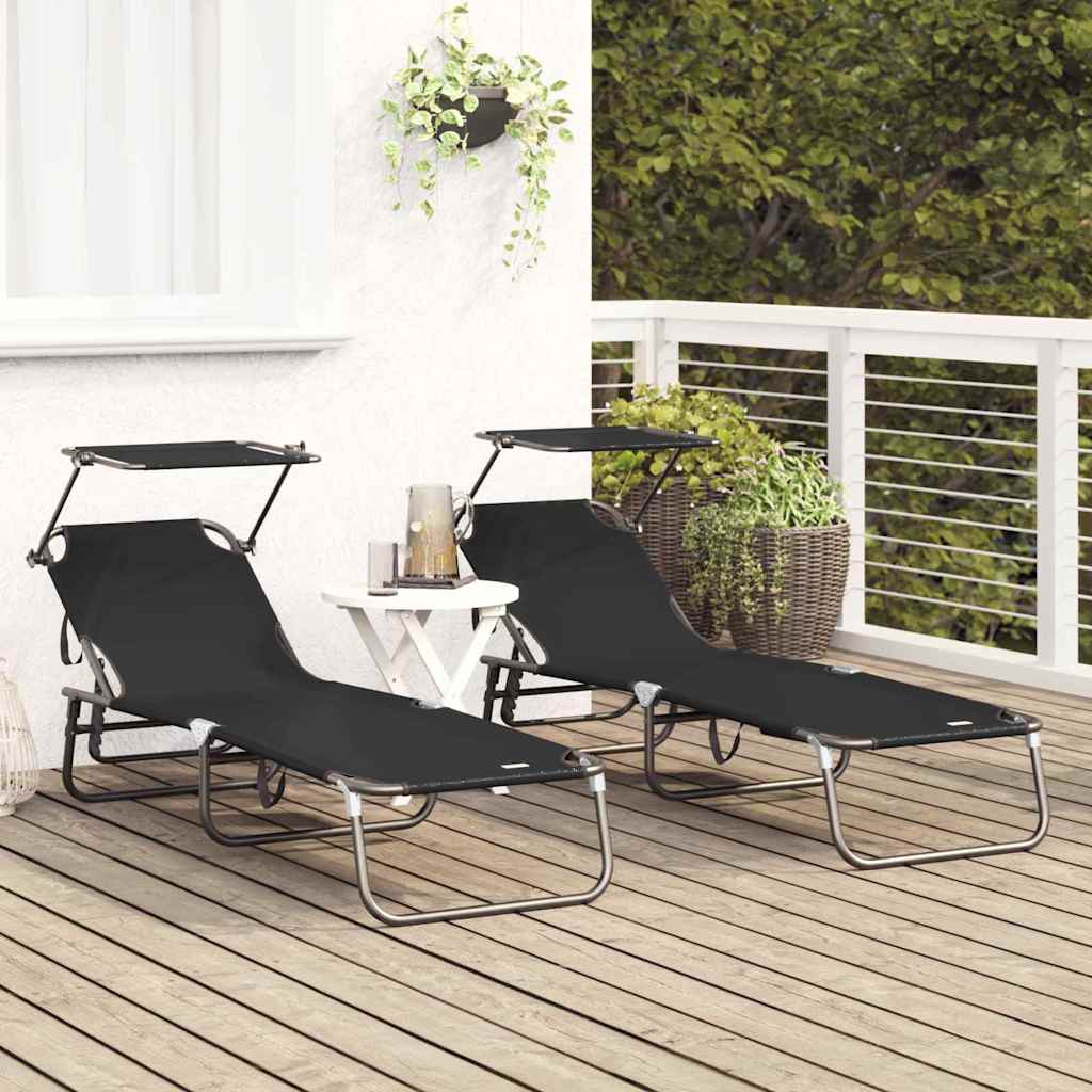 Opvouwbare zonnebed 2 st oxford Zwart