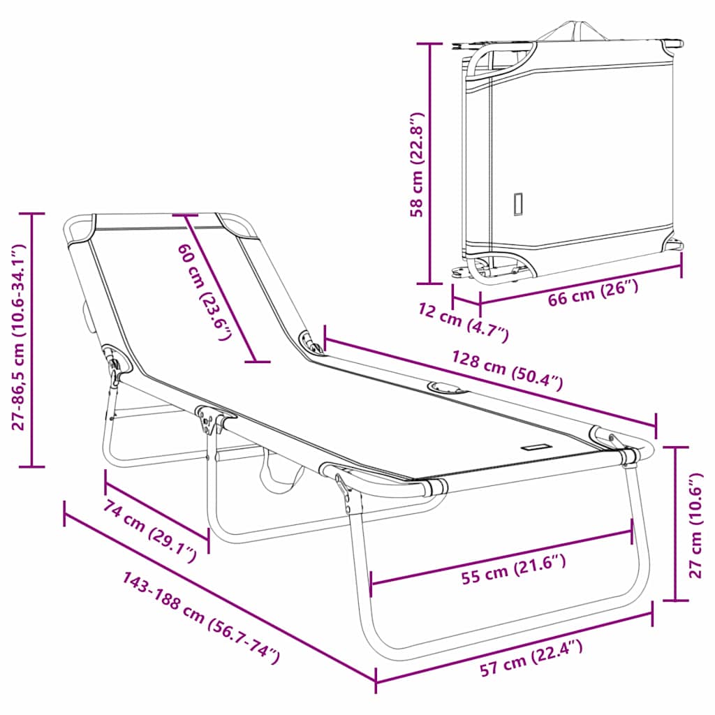Opvouwbare zonnebed Grijs 188 x 57 x 86,5 cm Polyester