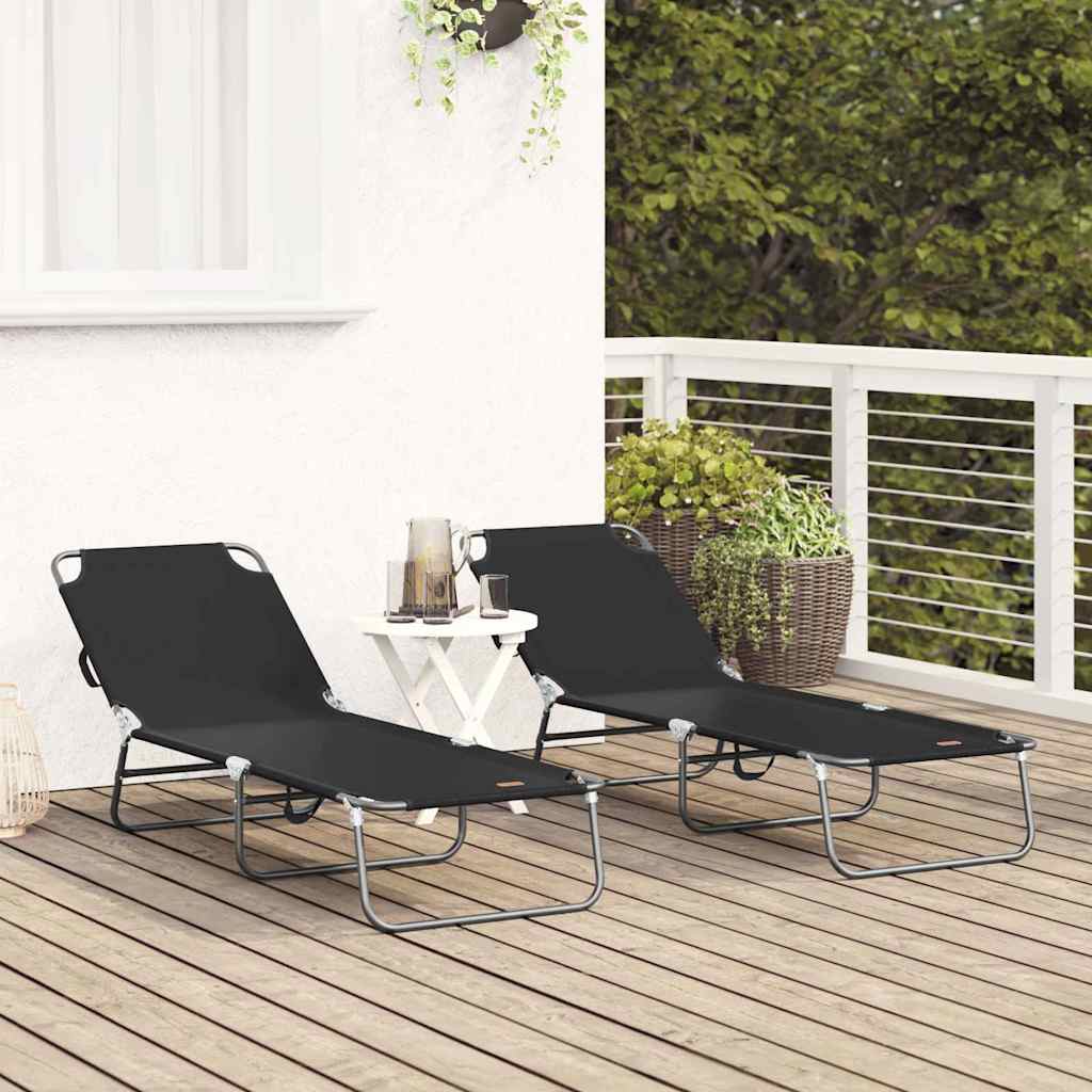 Opvouwbare zonnebed 2 st Polyester Zwart