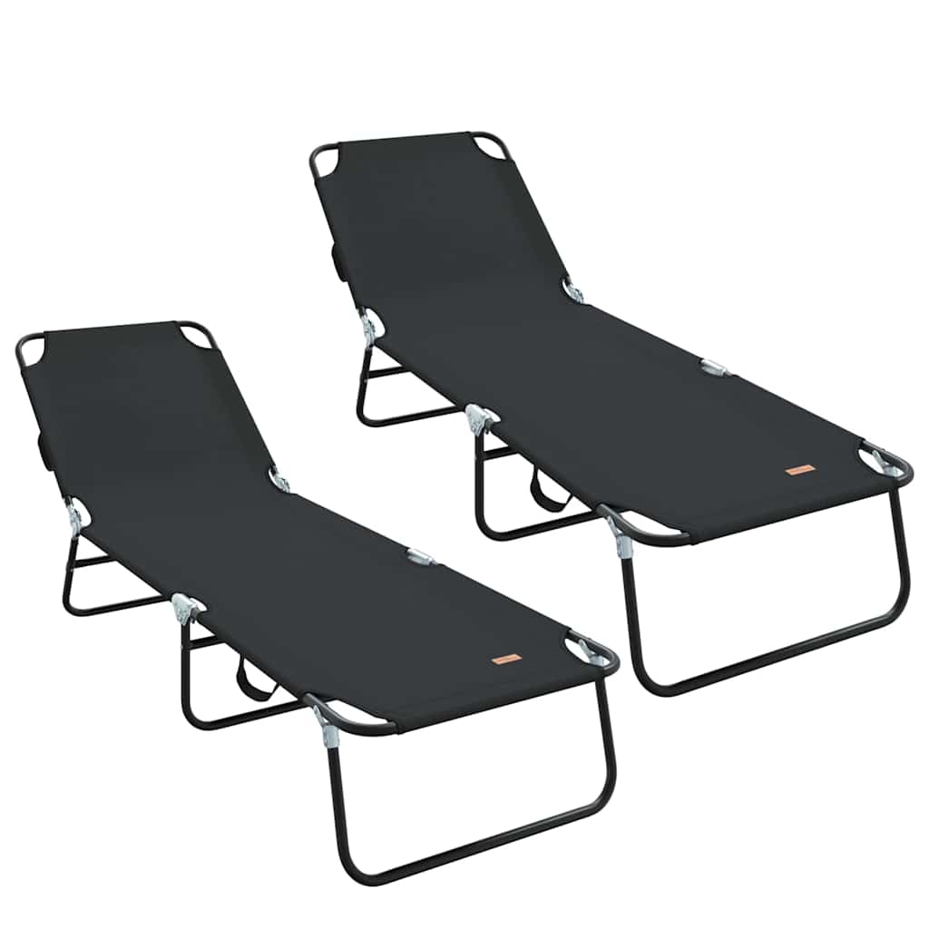 Opvouwbare zonnebed 2 st Polyester Zwart