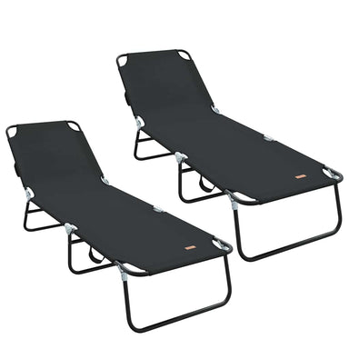 Opvouwbare zonnebed 2 st Polyester Zwart