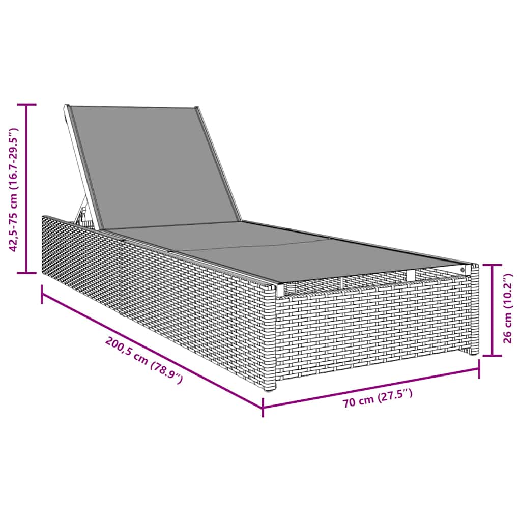 Ligstoel Beige 200.5 x 70 x 75 cm poly rattan