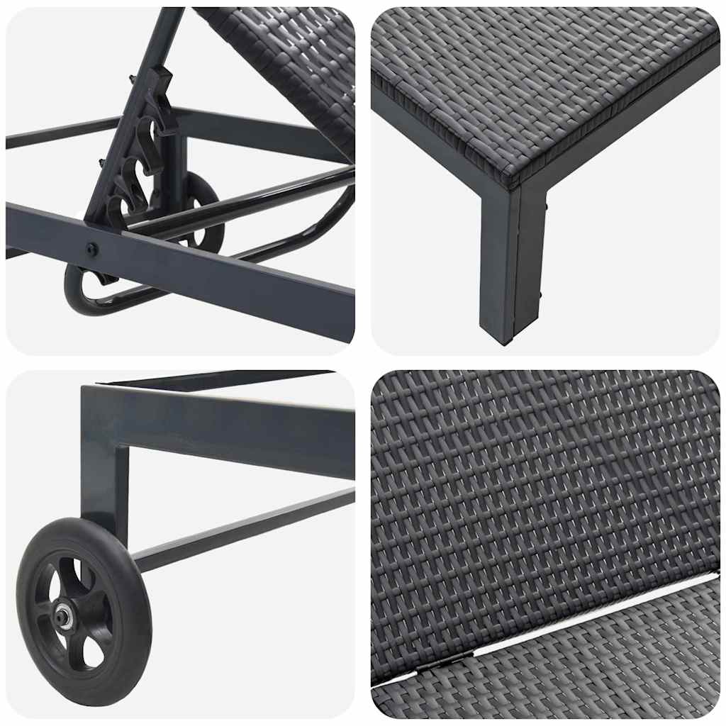 Ligstoel poly rattan Zwart