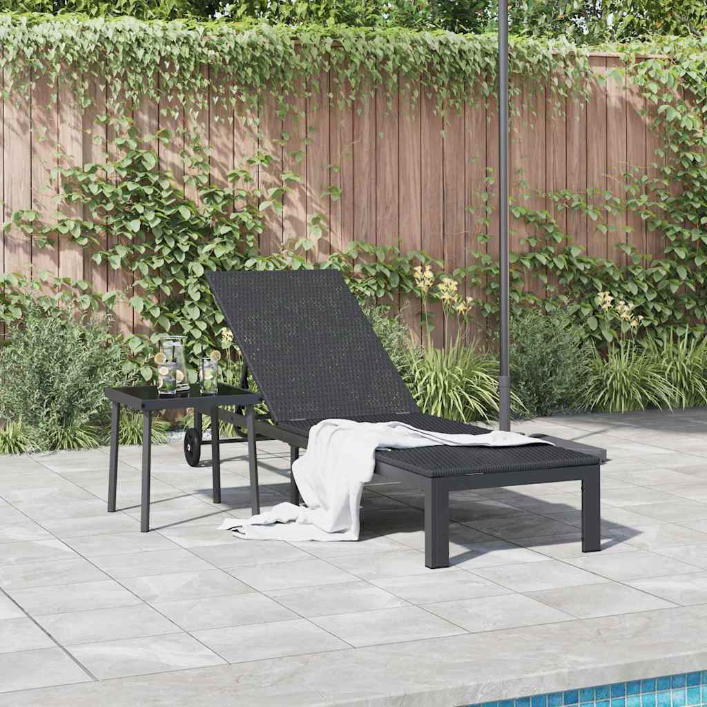 Ligstoel poly rattan Zwart