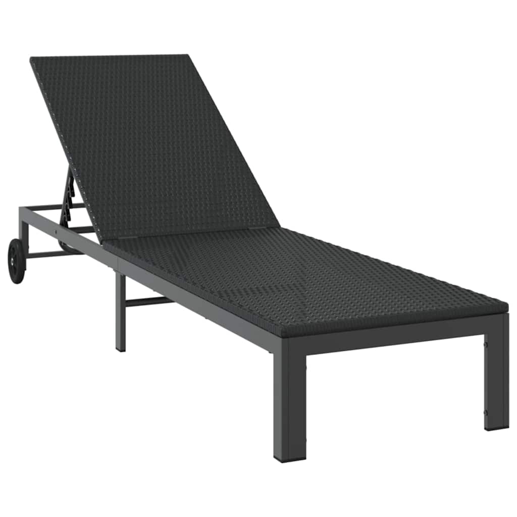 Ligstoel poly rattan Zwart