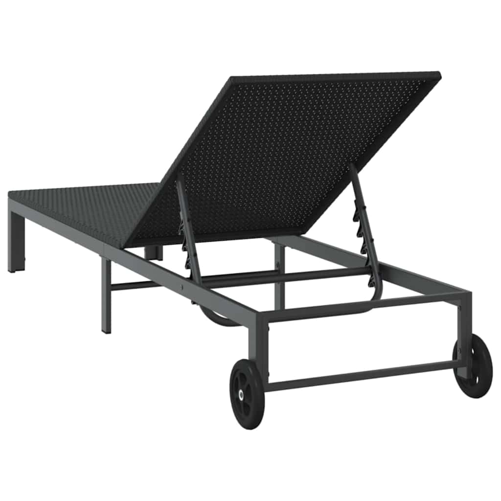 Ligstoel poly rattan Zwart