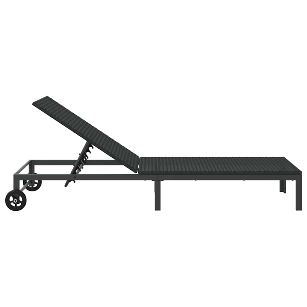 Ligstoel poly rattan Zwart