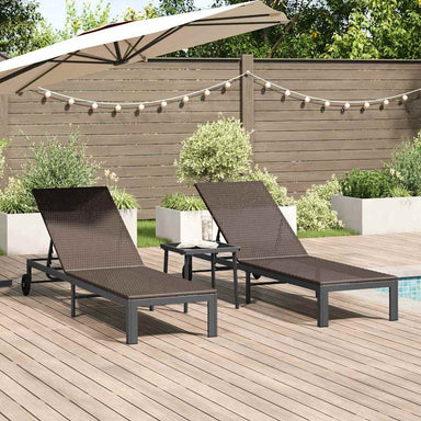 Ligstoel 3 st poly rattan Bruin