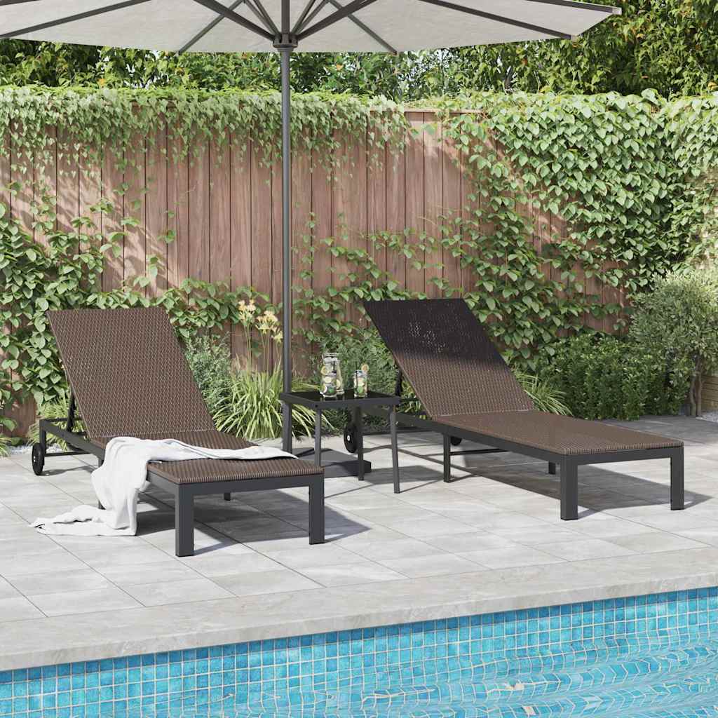 Ligstoel 3 st poly rattan Bruin