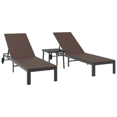 Ligstoel 3 st poly rattan Bruin