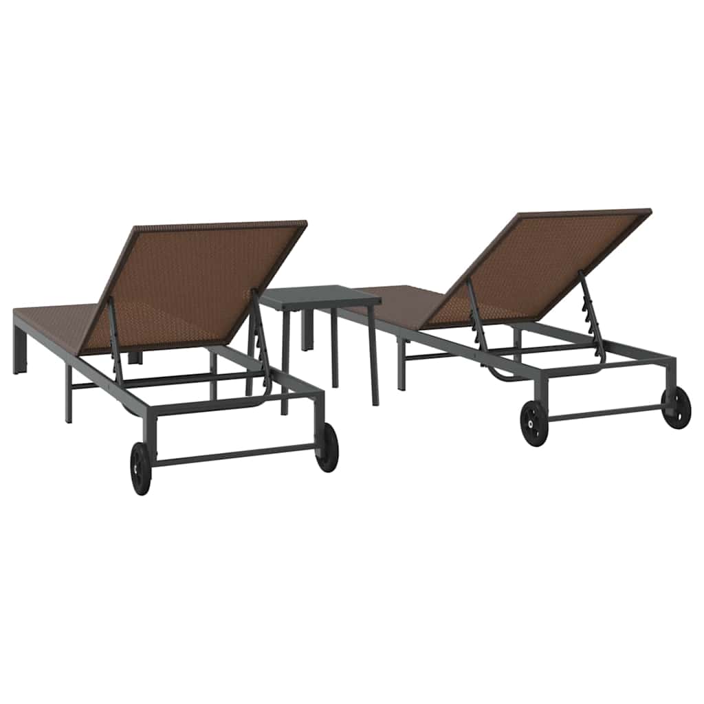 Ligstoel 3 st poly rattan Bruin