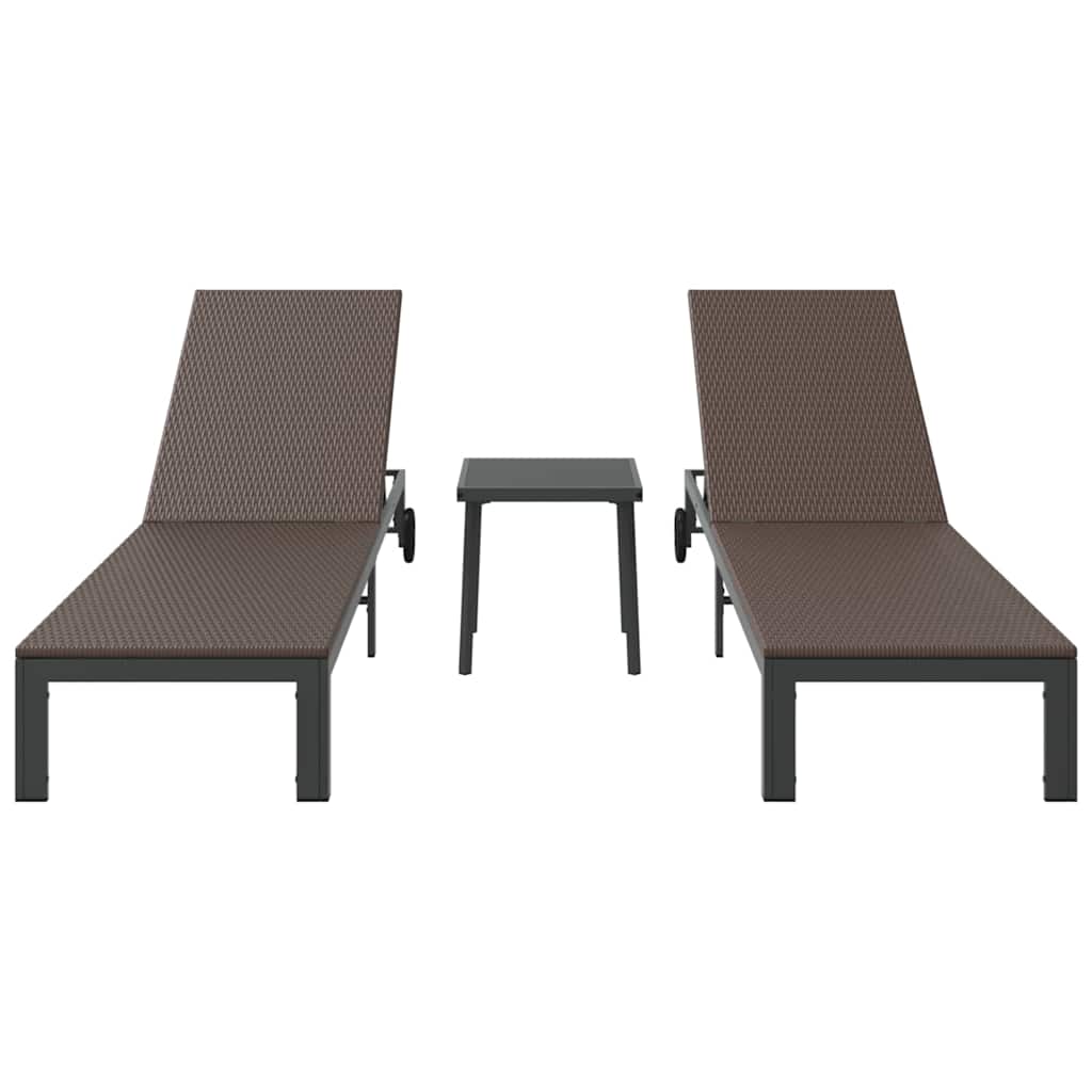 Ligstoel 3 st poly rattan Bruin