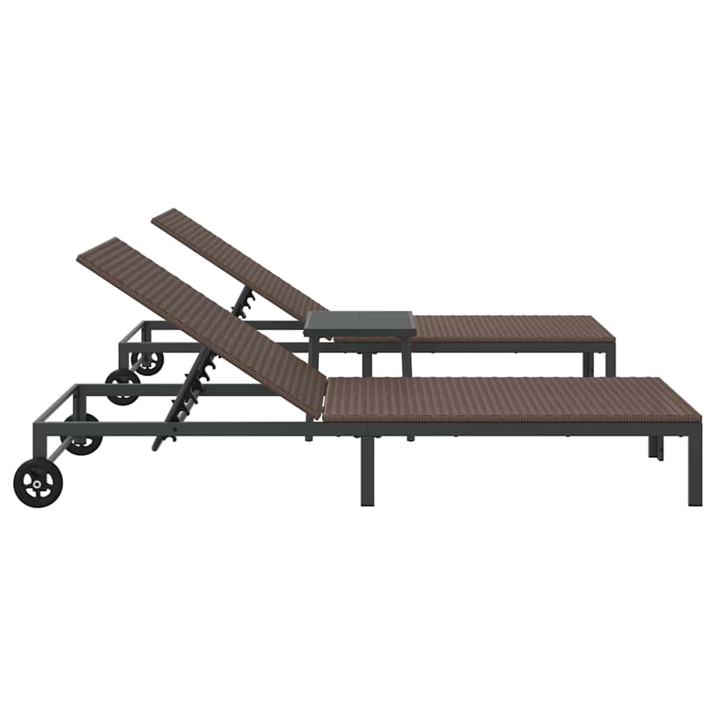 Ligstoel 3 st poly rattan Bruin