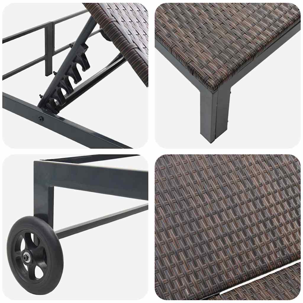Ligstoel poly rattan Bruin
