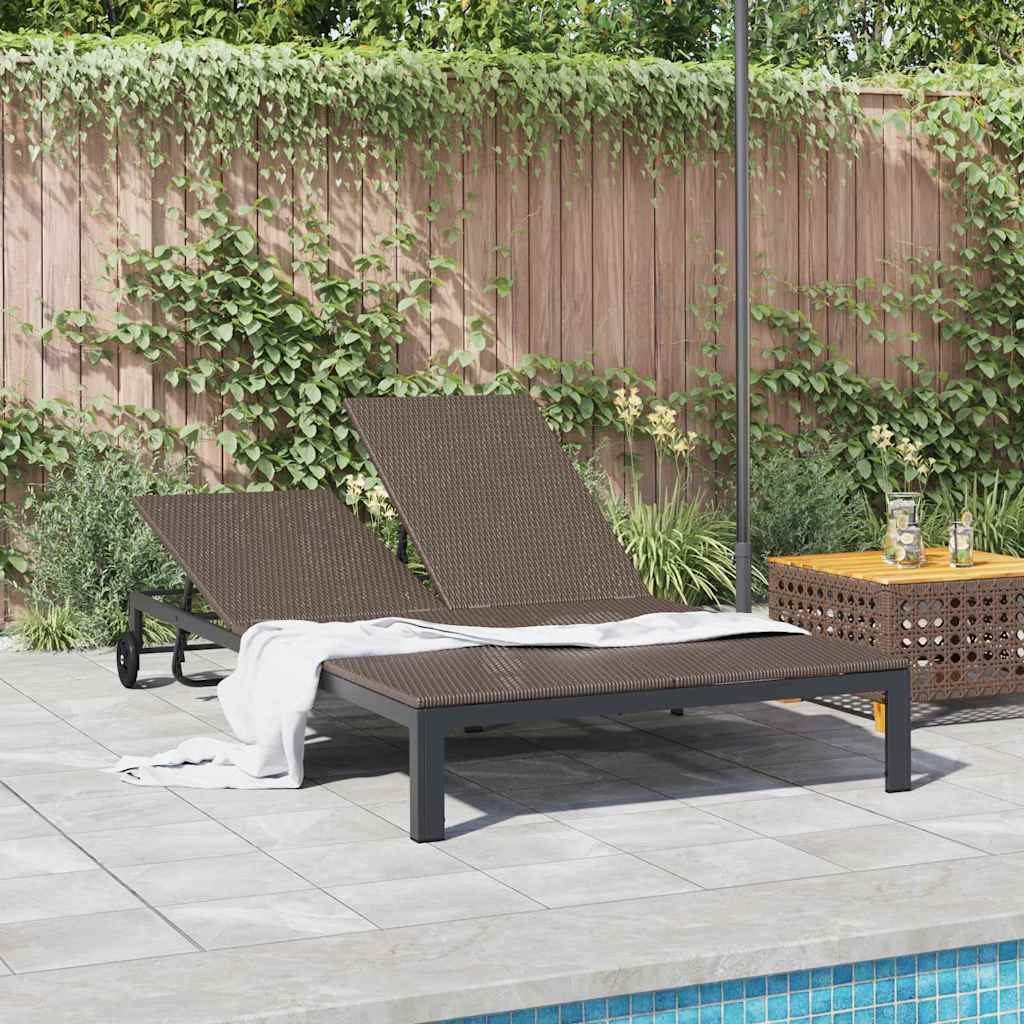 Ligstoel poly rattan Bruin