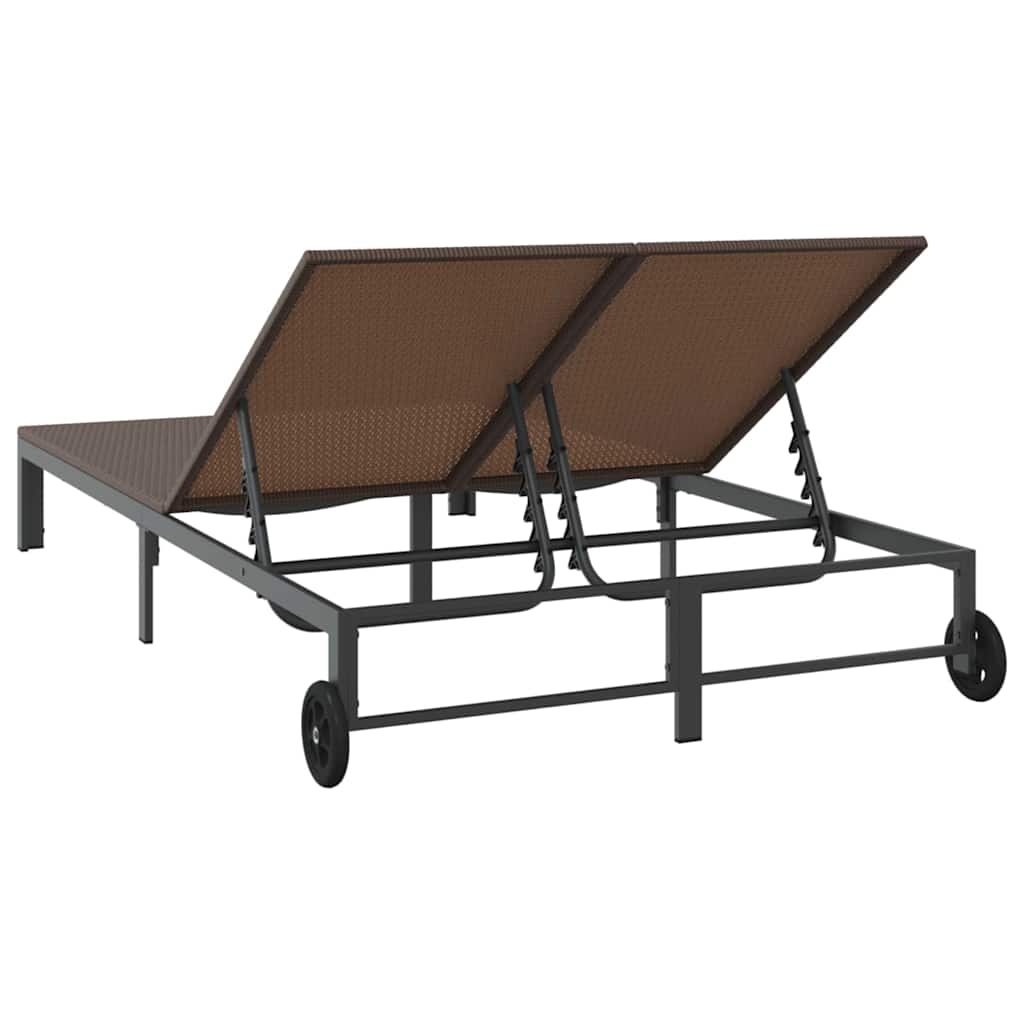 Ligstoel poly rattan Bruin