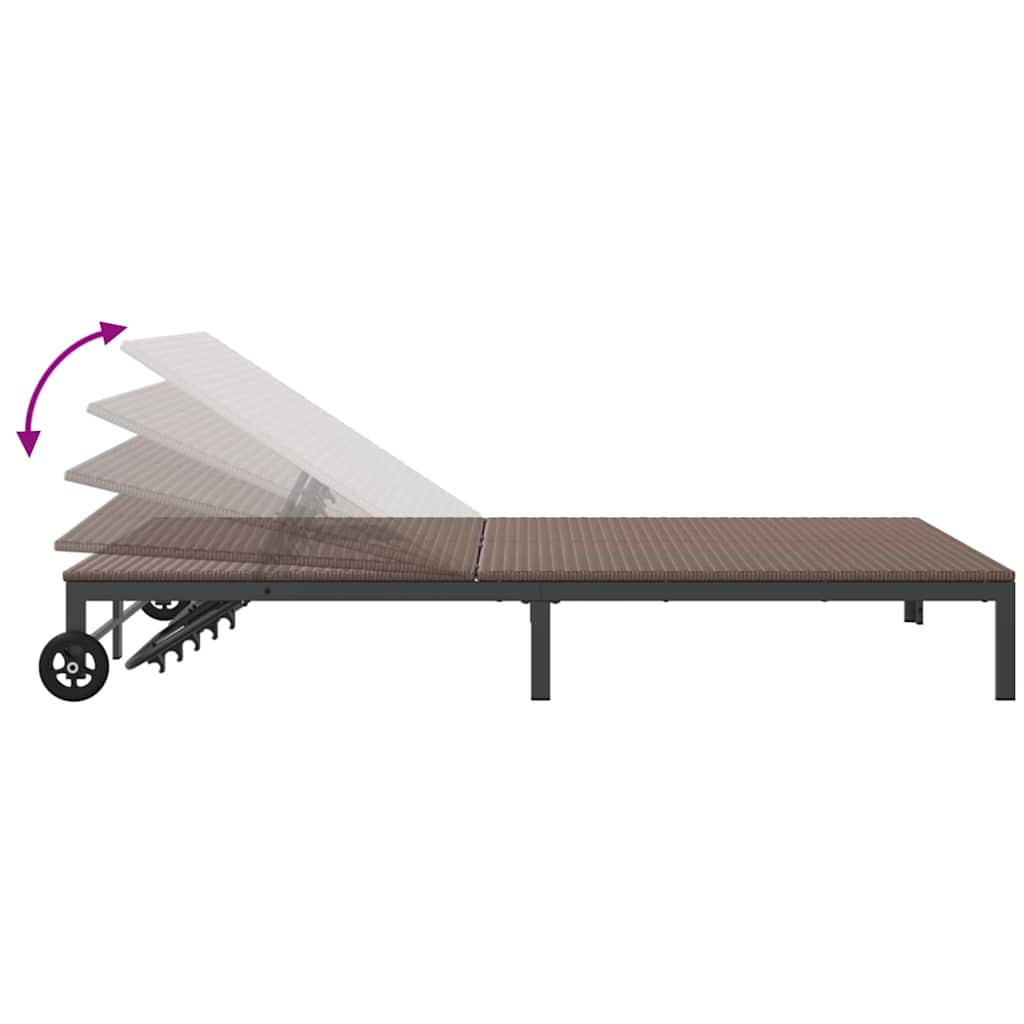 Ligstoel poly rattan Bruin