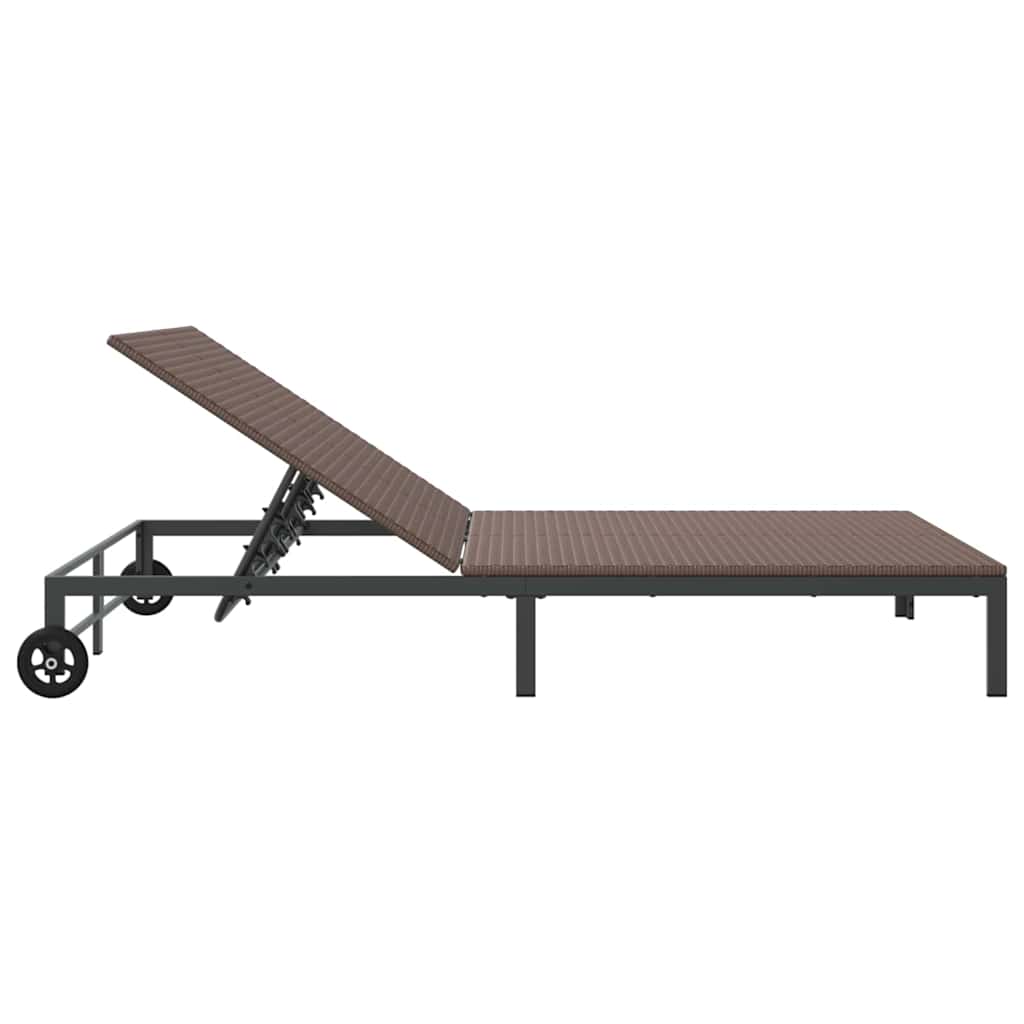 Ligstoel poly rattan Bruin