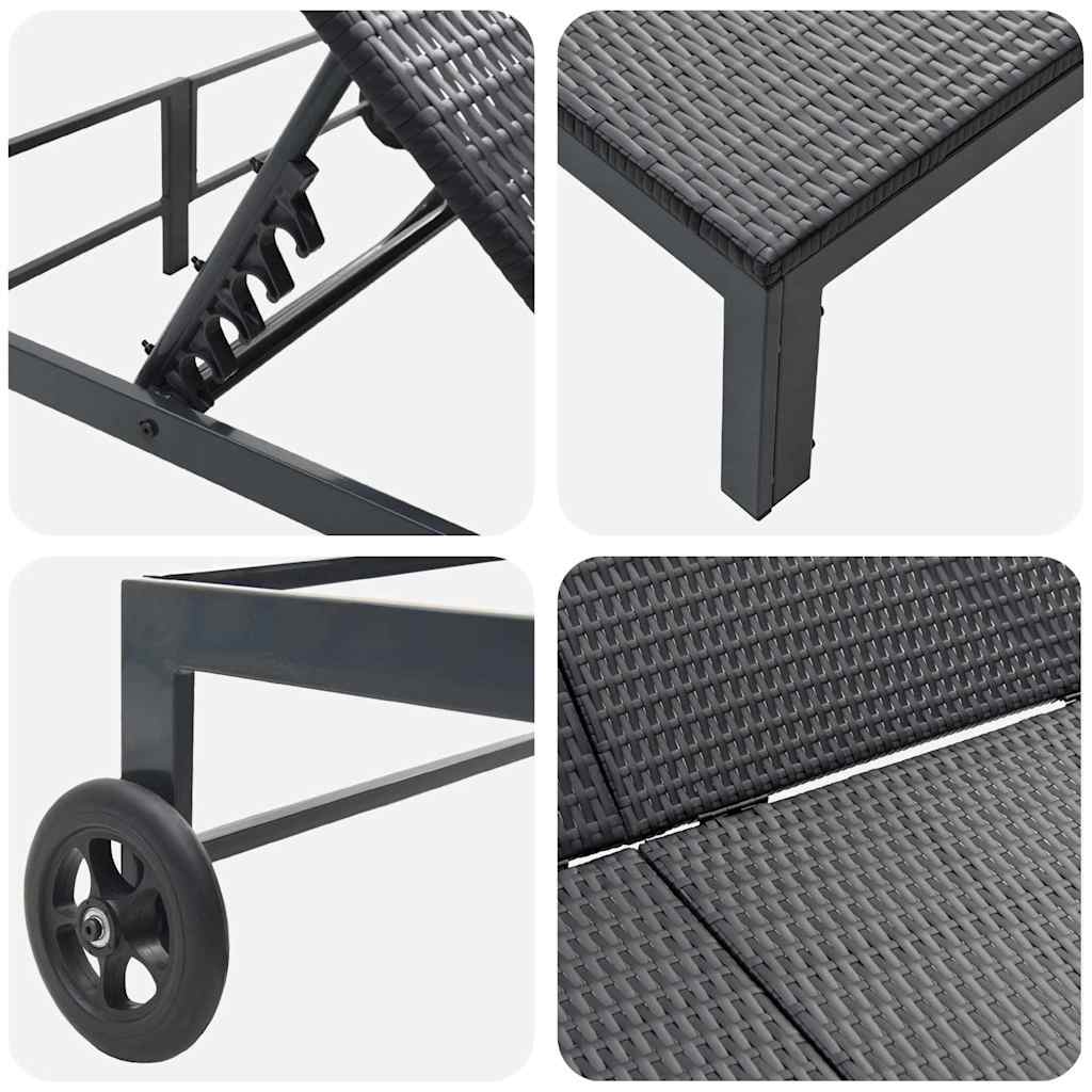 Ligstoel poly rattan Zwart