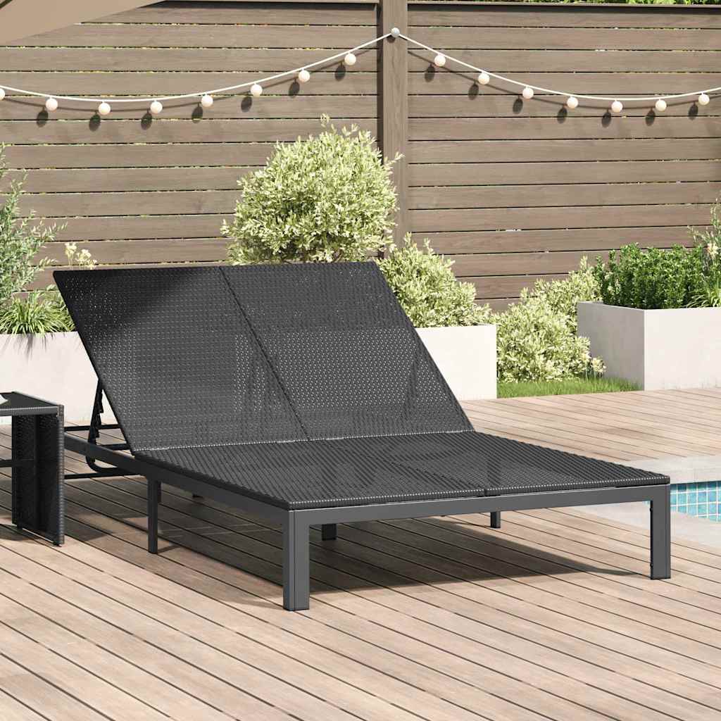Ligstoel poly rattan Zwart