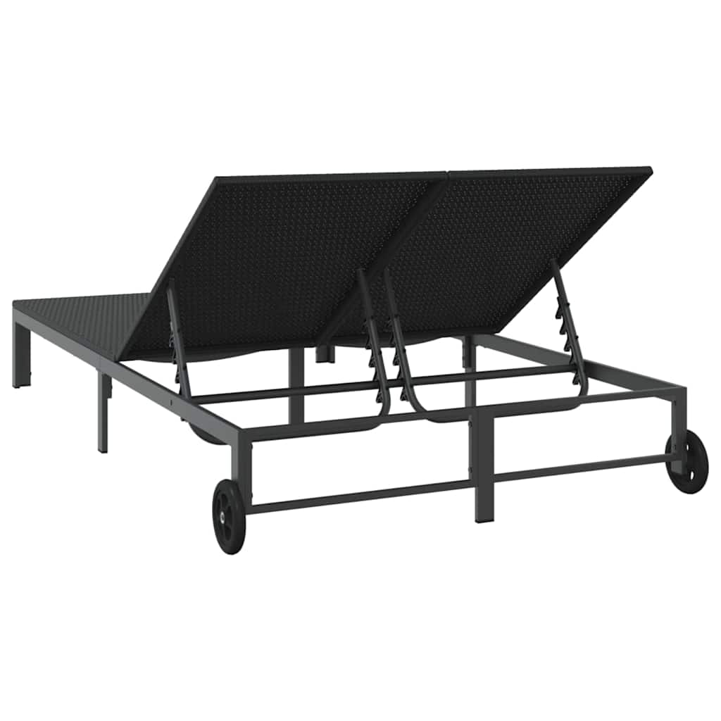 Ligstoel poly rattan Zwart