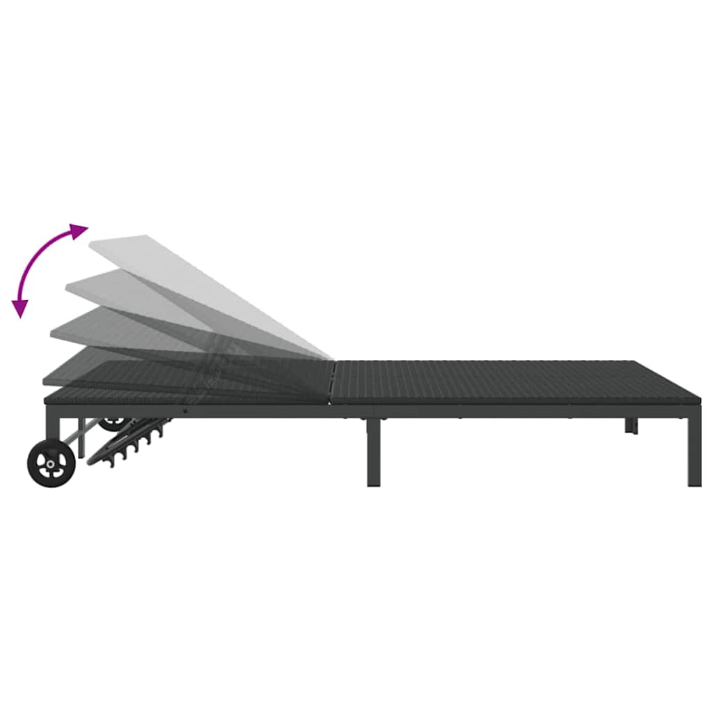 Ligstoel poly rattan Zwart