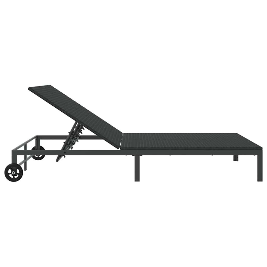 Ligstoel poly rattan Zwart