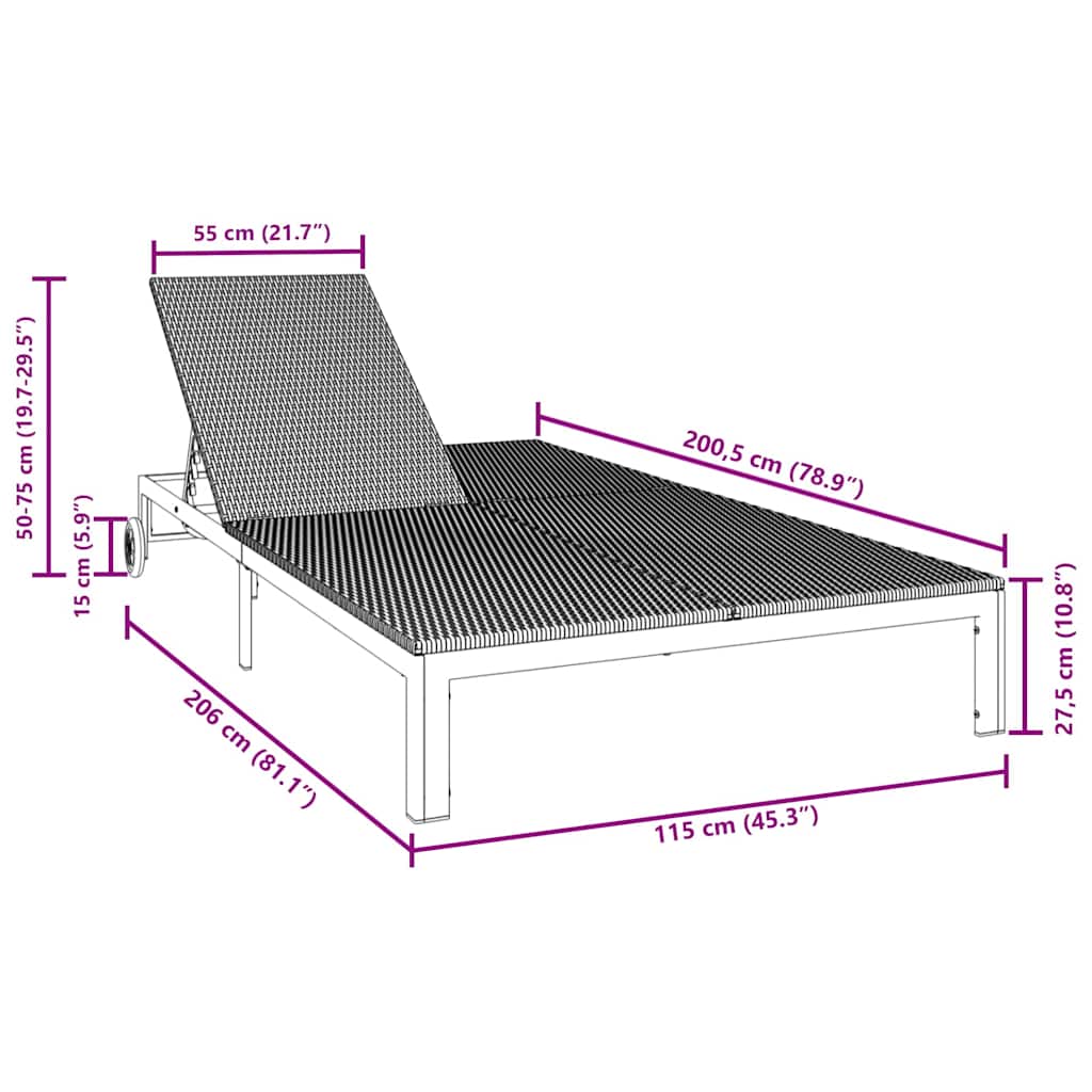 Ligstoel poly rattan Zwart
