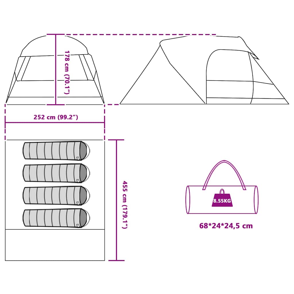Dome Tent 4-Person met dak met opslag Blauw 455 x 252 x 178 cm