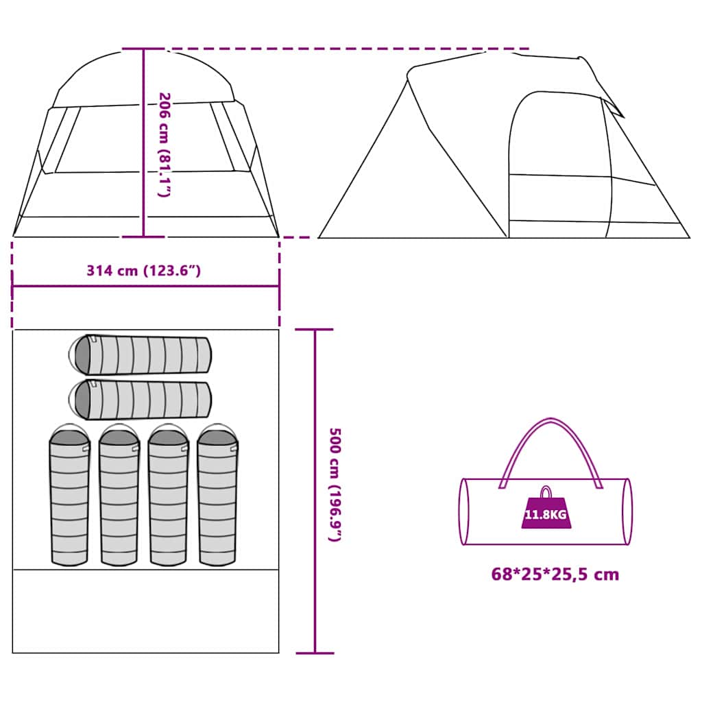 Dome Tent 6-Person met dak met opslag Groen 500 x 314 x 206 cm