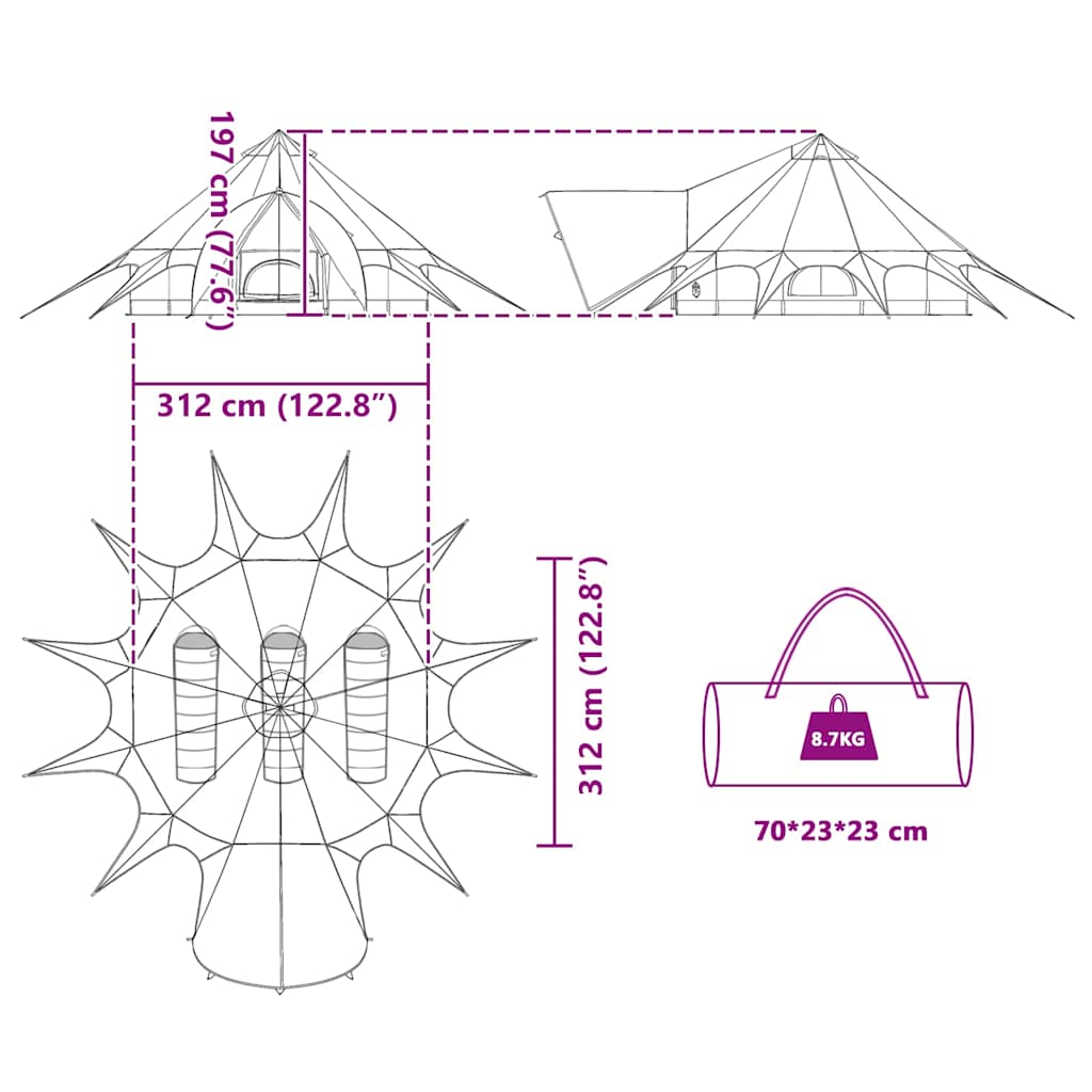 Teepee Tent 3-Person 3-persoons Grijs en Oranje