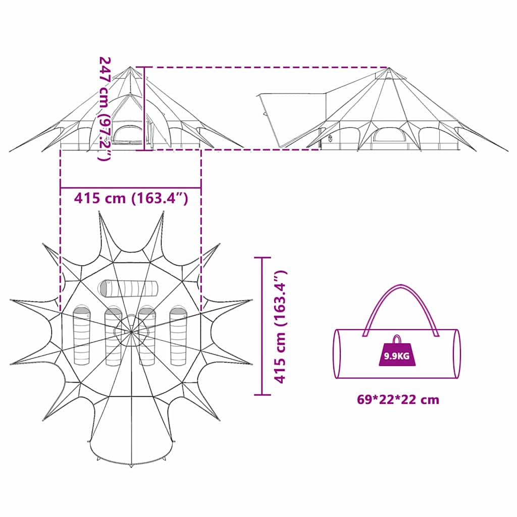 Teepee Tent 5-Person 5-persoons Grijs en Oranje