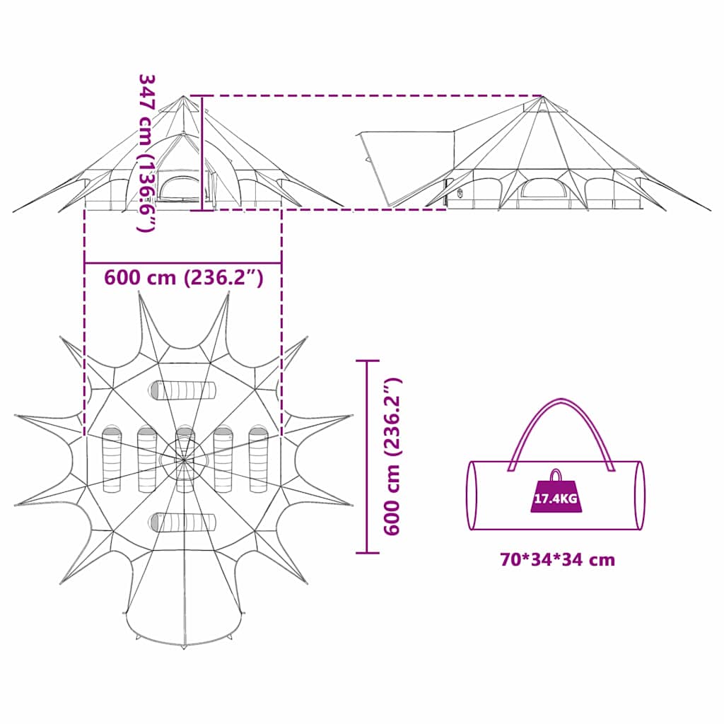 Teepee Tent 7-Persoon 7-persoons Groen en Grijs