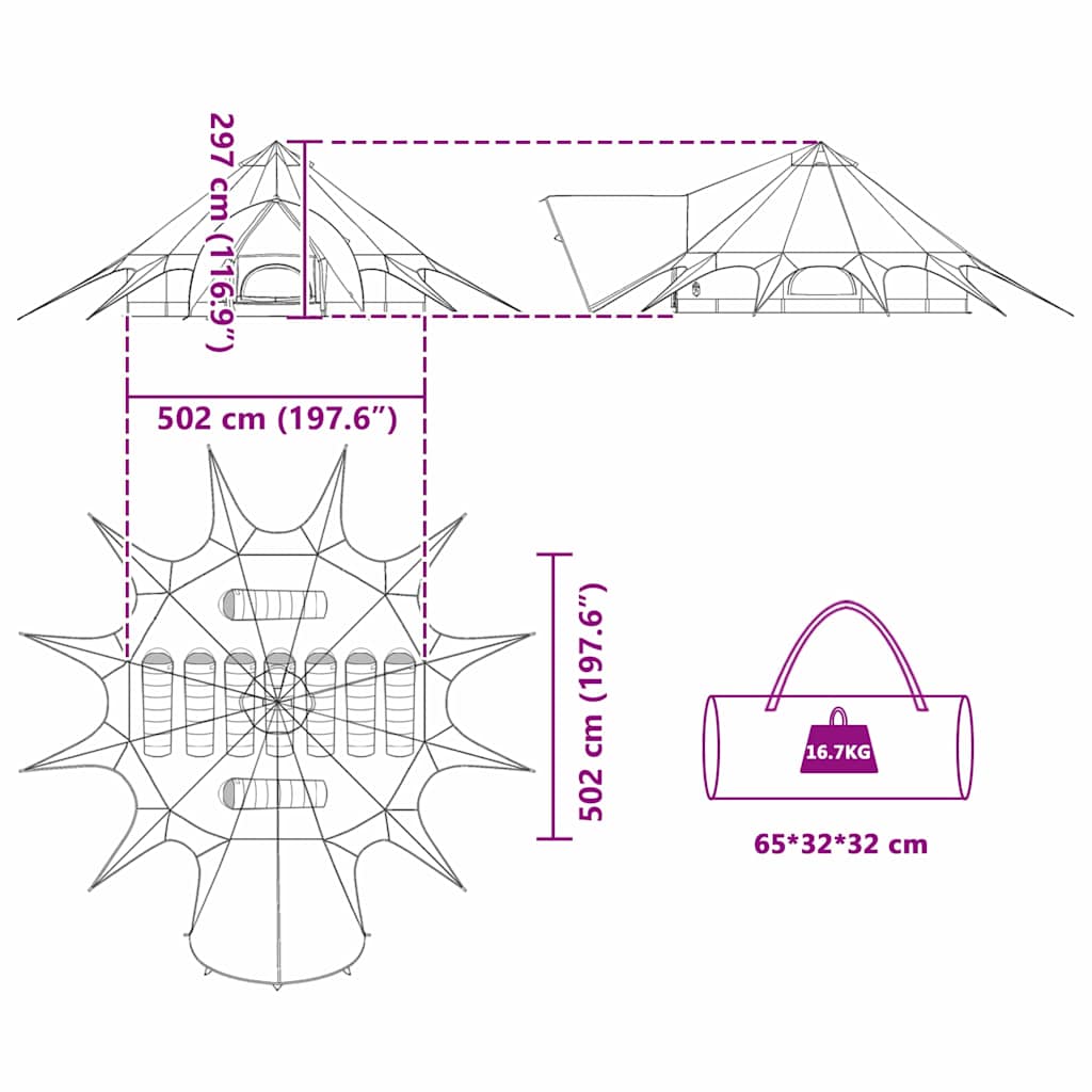 Teepee Tent voor 9 Personen 9-persoons Grijs en Oranje