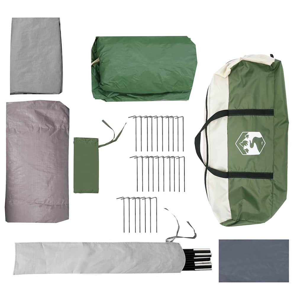 Tunnel Tent 4-Person met dak Groen en Wit 740 x 370 x 220 cm