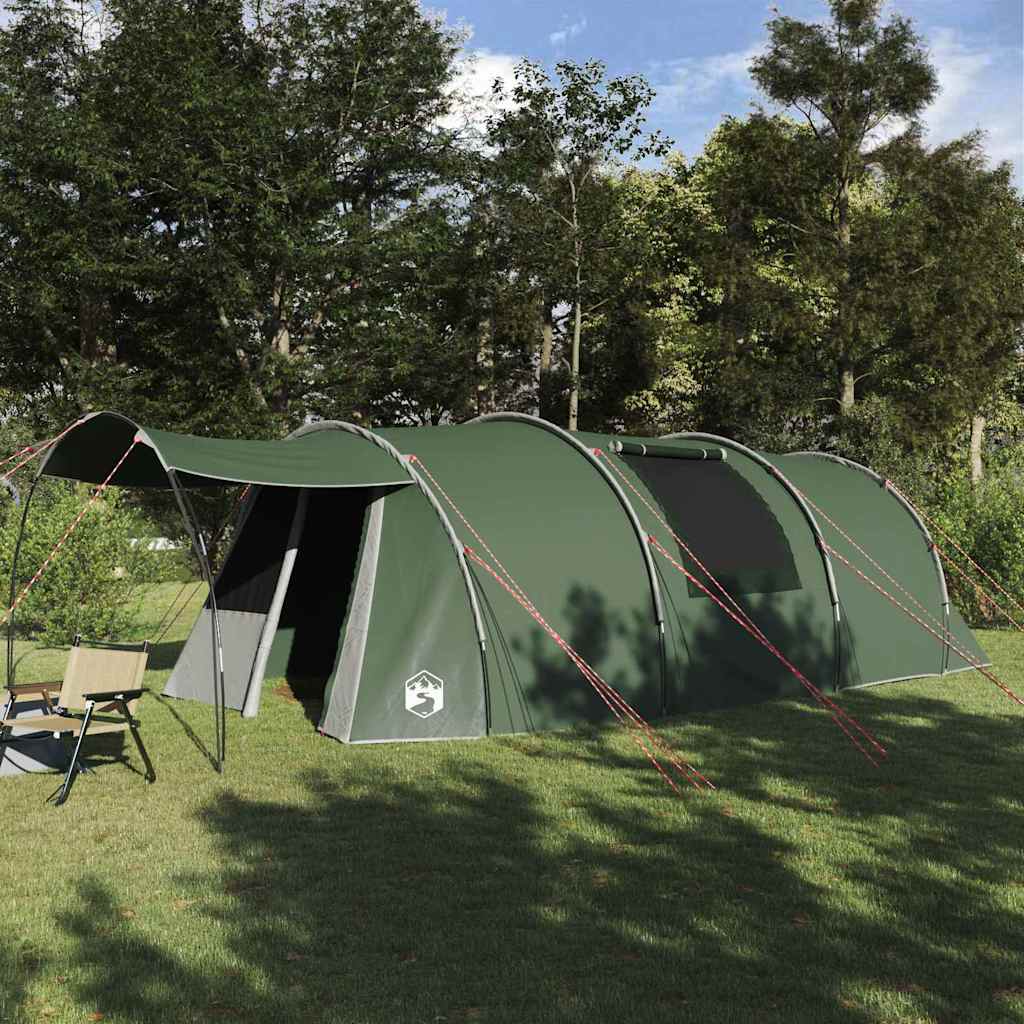 Tunnel Tent 4-Person met dak Groen en Wit 740 x 370 x 220 cm