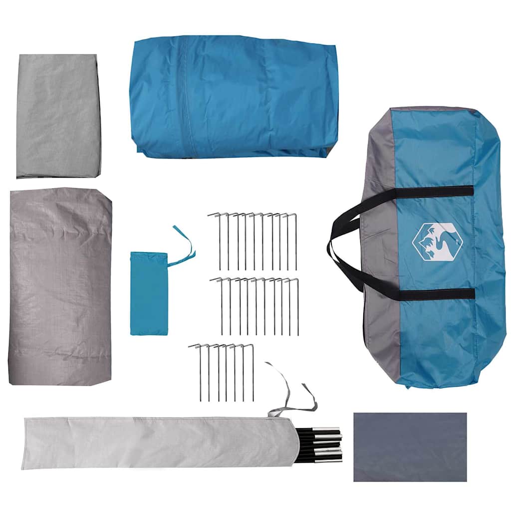 Tunnel Tent 4-Person met dak Blauw en Grijs 740 x 370 x 220 cm