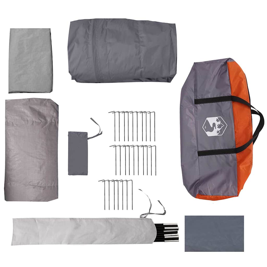 Tunnel Tent 4-Person met dak Grijs en Oranje 740 x 370 x 220 cm