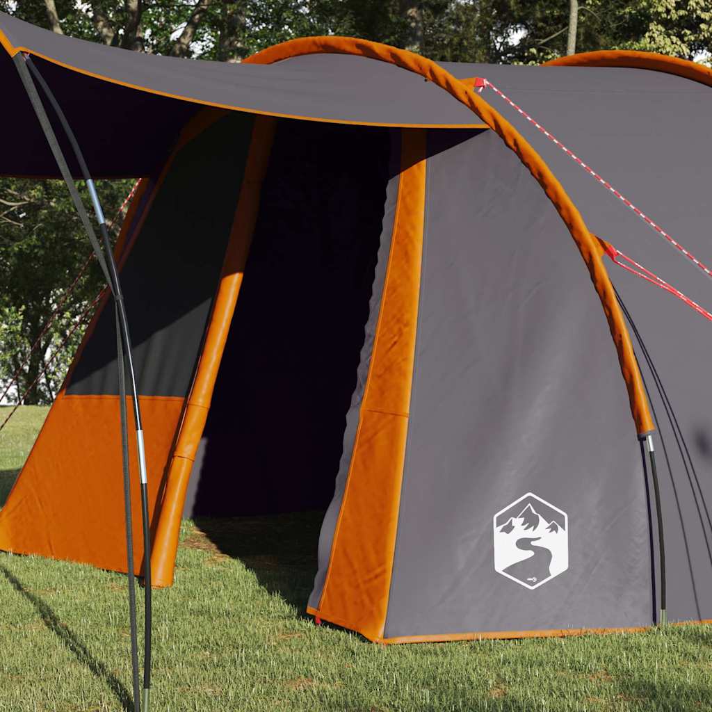 Tunnel Tent 4-Person met dak Grijs en Oranje 740 x 370 x 220 cm