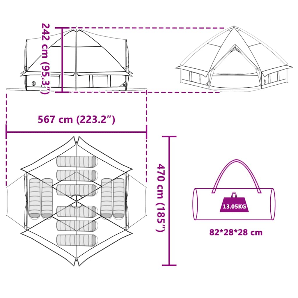 Teepee Tent voor 10 Personen 10-persoons Groen en Wit