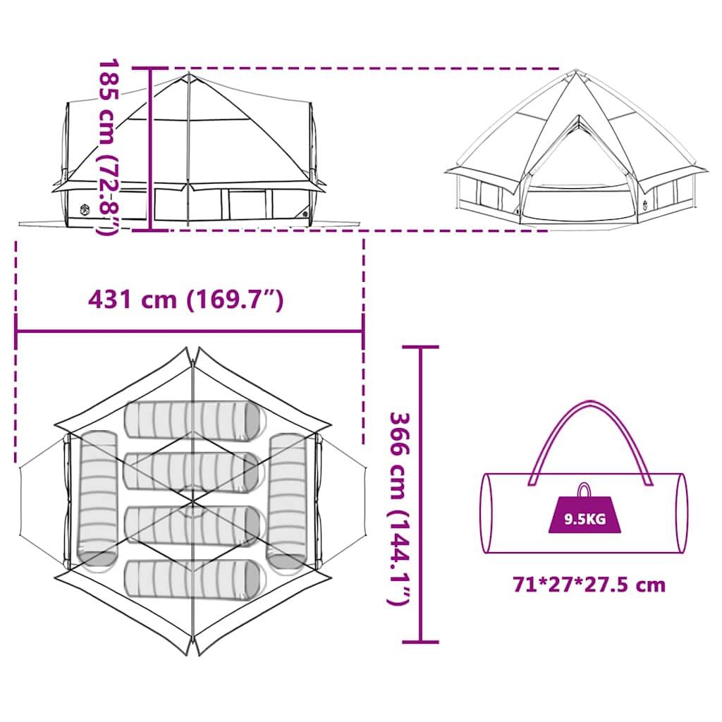 Teepee Tent voor 6 Personen 6-persoons Blauw en Grijs