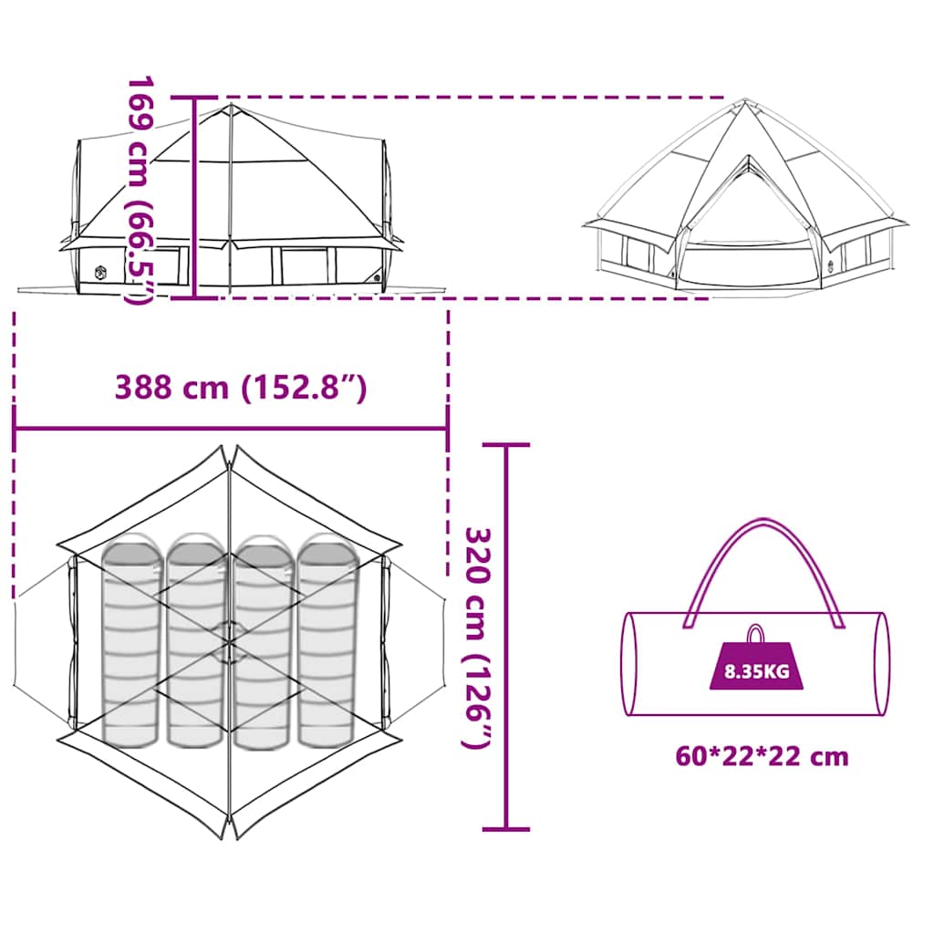 Teepee Tent voor 4 Personen 4-persoons Blauw en Grijs