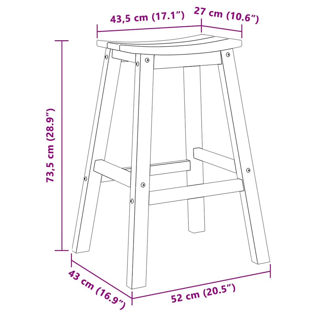 Barkruk 2 st Zwart 52 x 43 x 73,5 cm HDPE