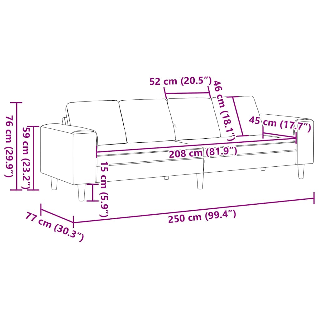 Woonkamer Bank Blauw 250 x 77 x 76 cm