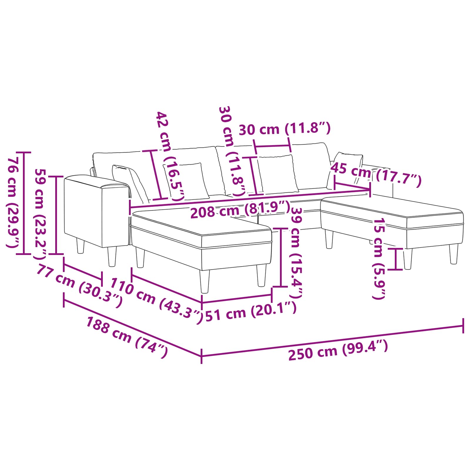 Bank Grijs groen 250 x 188 x 76 cm Katoen Stof