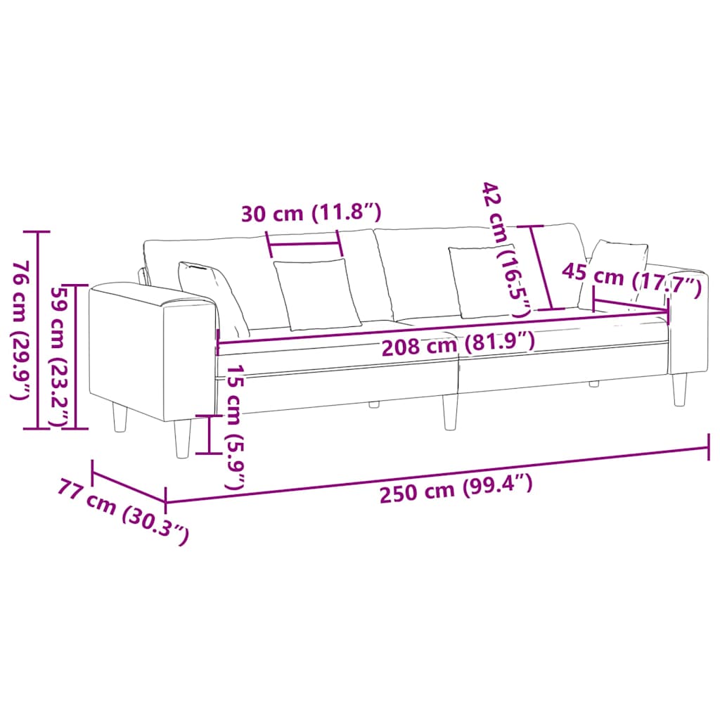 Bank met kussen Zwart 250 x 77 x 76 cm Stof