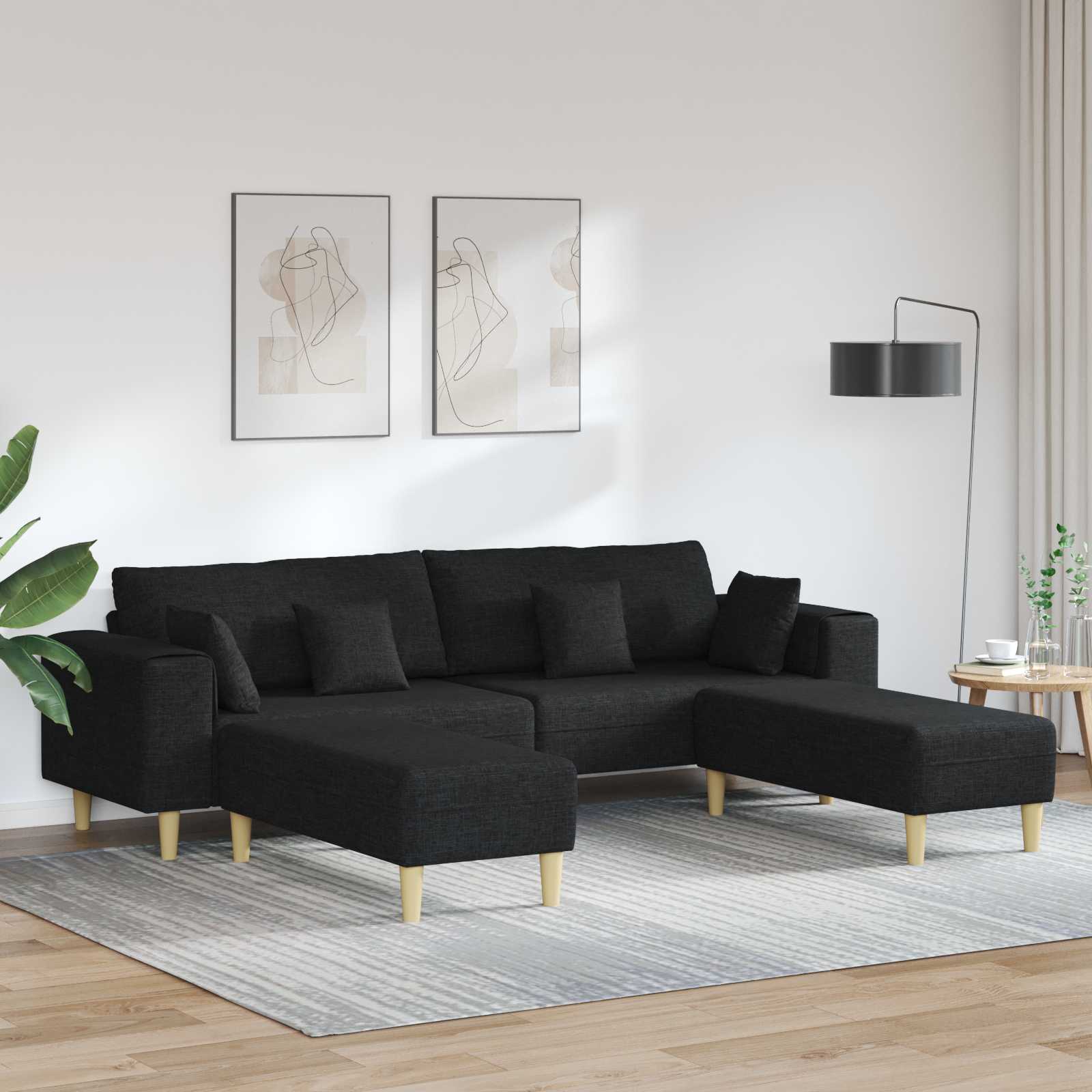Bank 3 st Zwart Stof